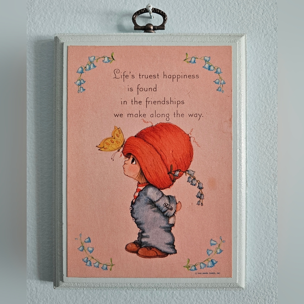 Vintage 80s Hallmark Baby Blue Friendship Happiness Quote Butterfly Flora Plaque